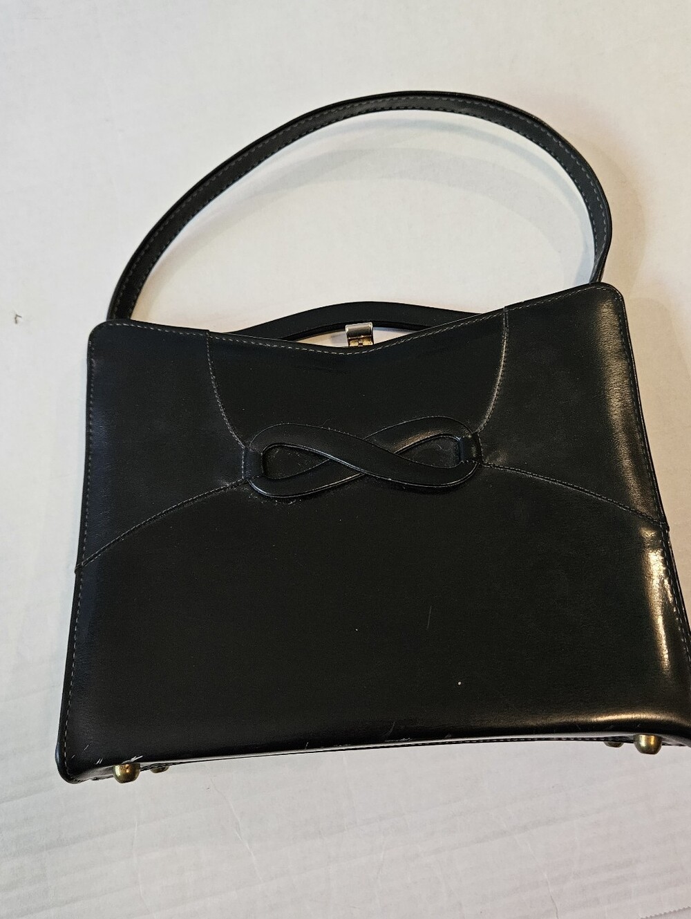 Mid-Century 1950s 1960s Air Step Structured Leather? Clasp Close Handbag Retro